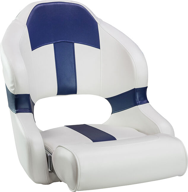 Кресло Deluxe Sport мягкое, подставка, обивка бело-синий винил