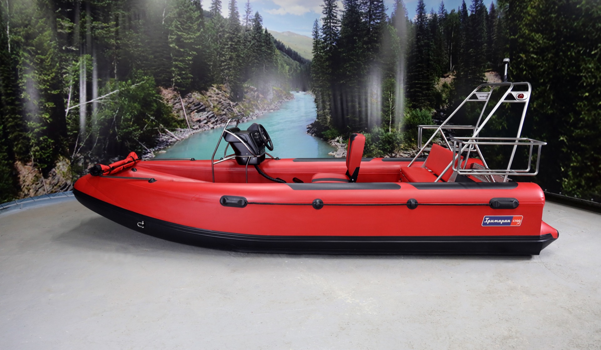 Лодка RIB Русские Амфибии ТРИМАРАН РА4700 ПАТРОЛ красный