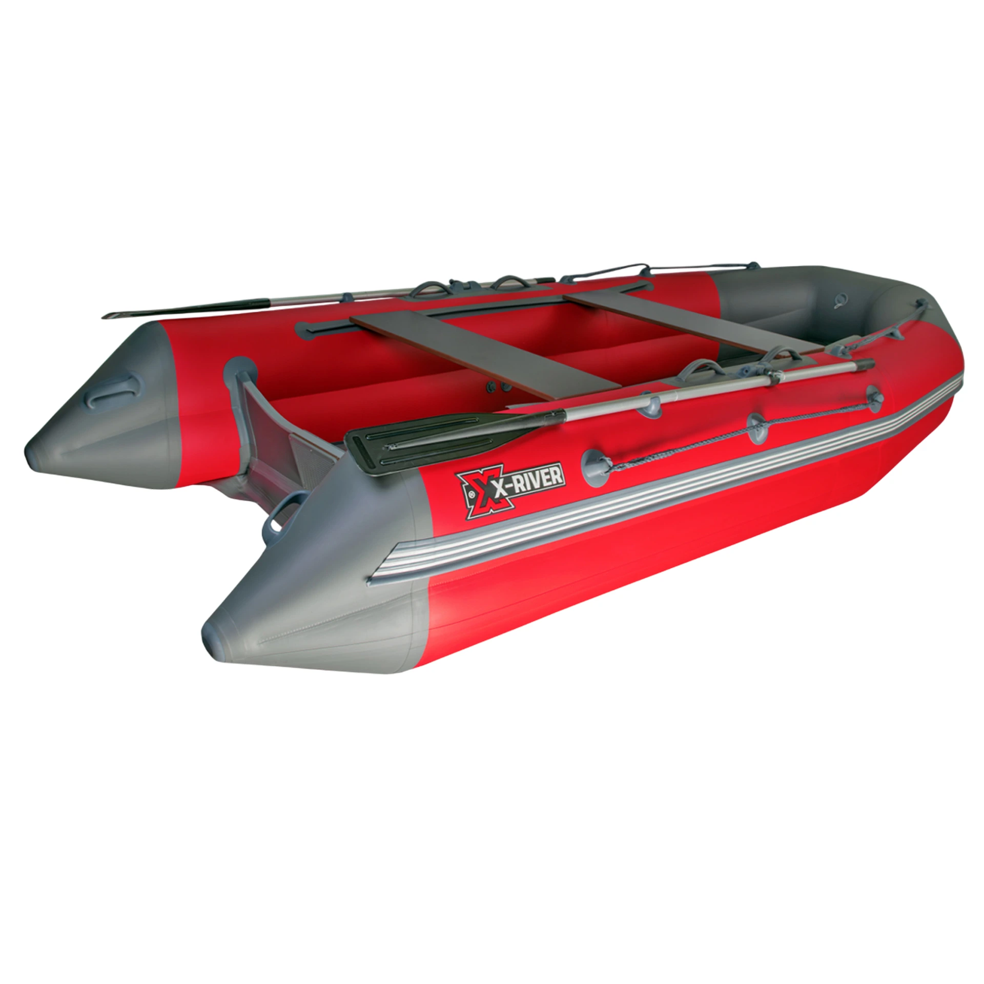 Лодка ПВХ X-River Mark 430 НДНД тримаран (усиленное дно и баллоны 120мм) красно-серый, дно серое, се