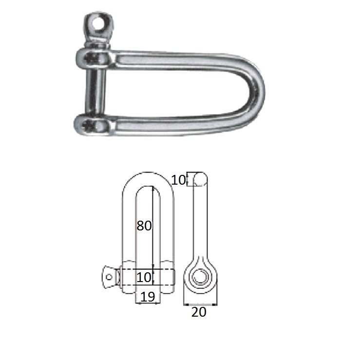 Скоба такелажная удлиненная с винтовым пальцем 10 мм сталь AISI 316