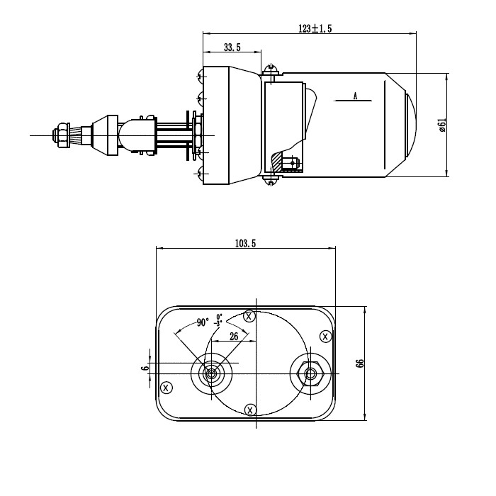 Электропривод стеклоочистителя W.E, длина резьбы 55 мм, посадка М8-10, 90°, 12В