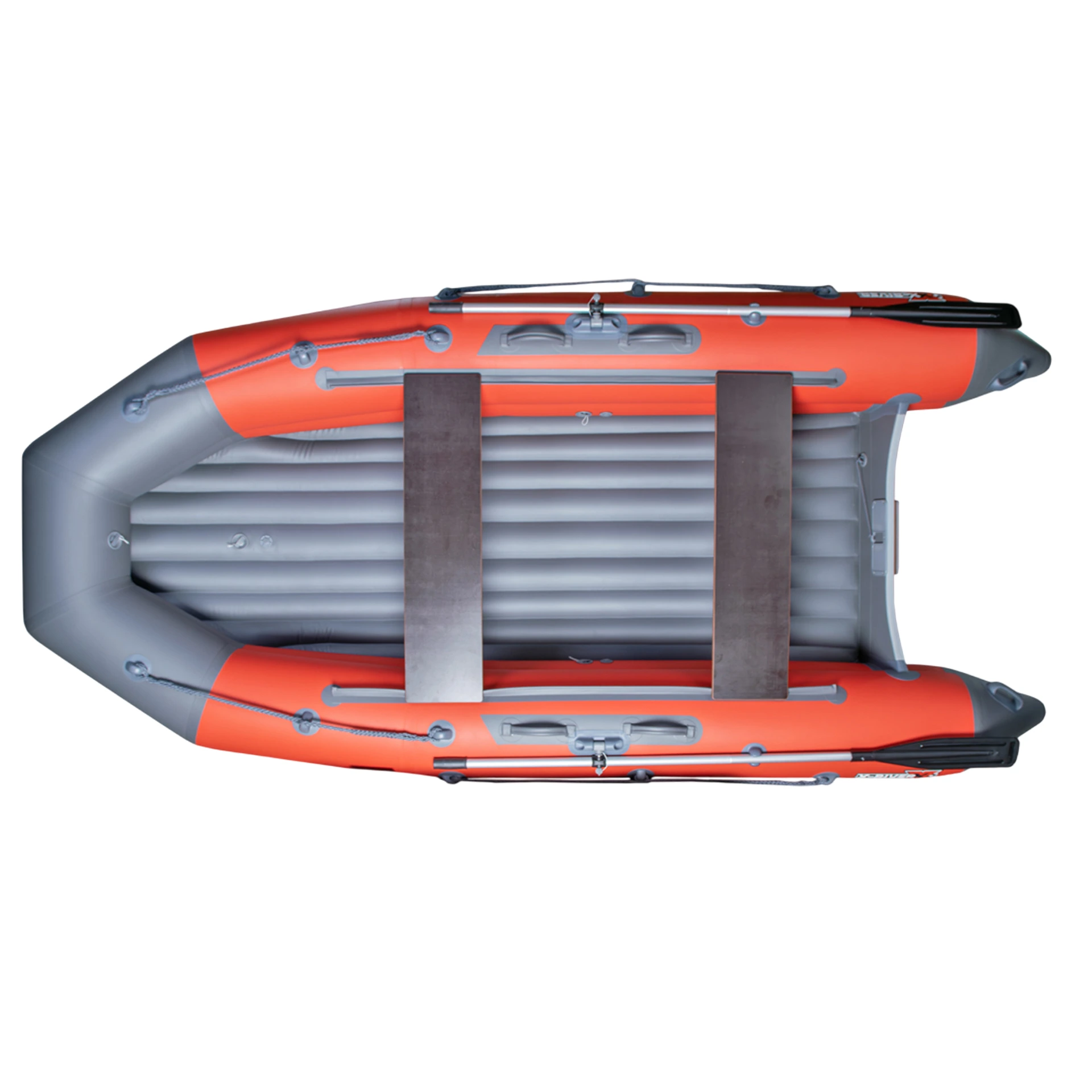Лодка ПВХ X-River Mark 390 НДНД тримаран (усиленное дно и баллоны) оранжево-серый, дно серое, серая 