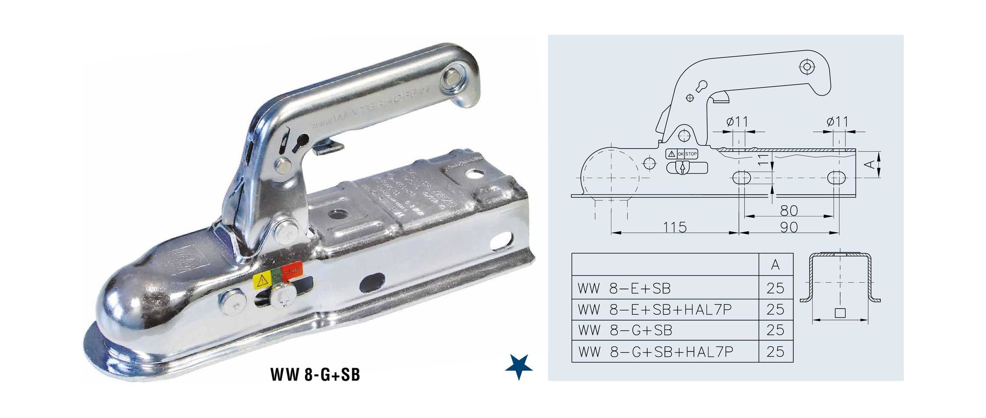 Замковое сцепное устройство WW 8-G+SB (W 1038) 60 мм, WINTERHOFF