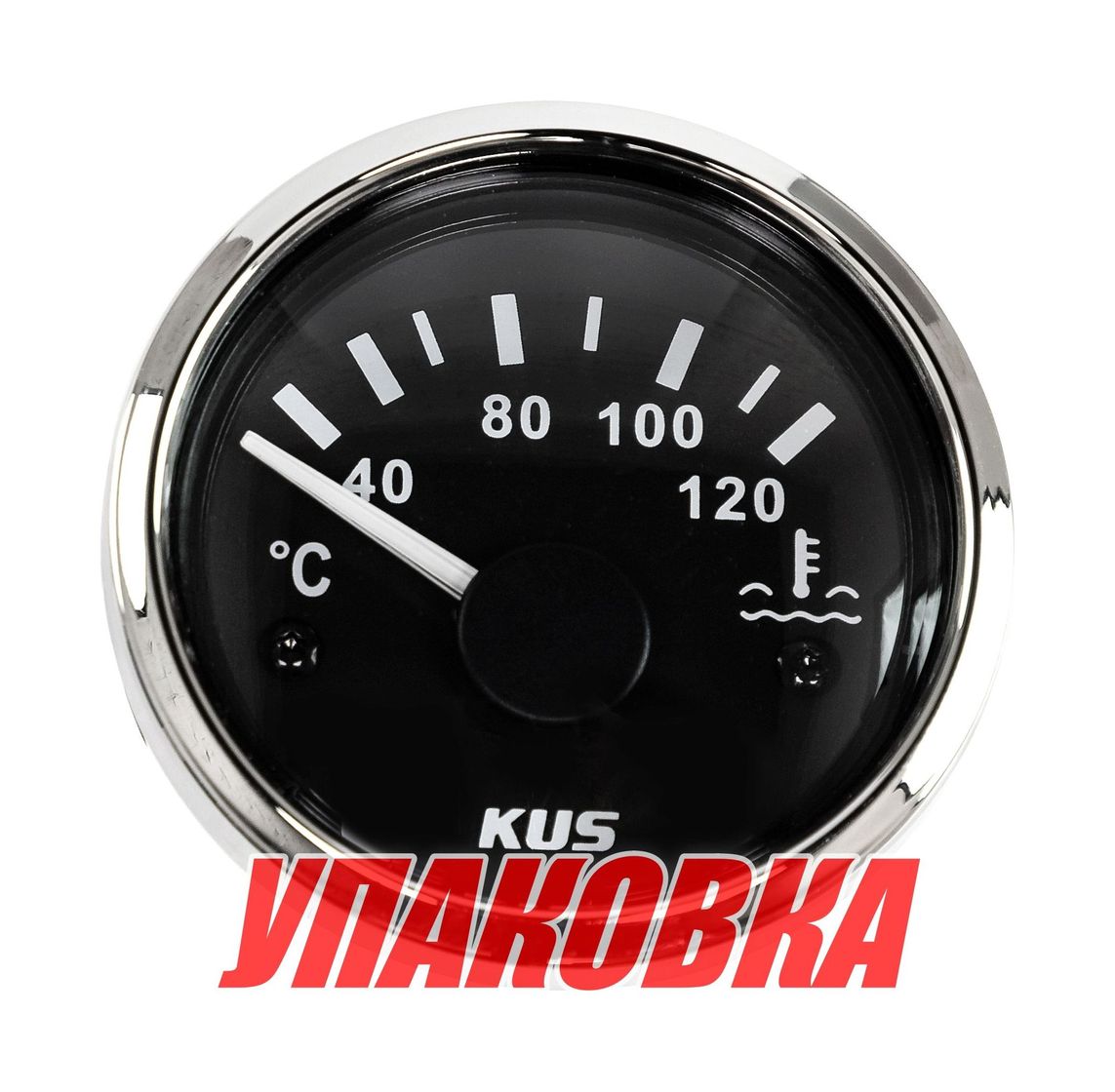 Указатель температуры двигателя 40-120 гр., черный циферблат, нержавеющий ободок, д. 52 мм (упаковка