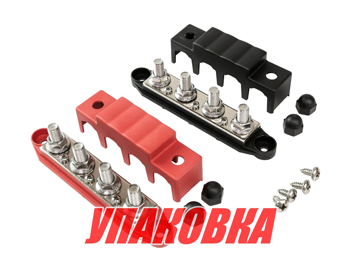 Колодка распределительная электромонтажная, 4 контакта, M10, черная/красная (упаковка из 4 шт.)