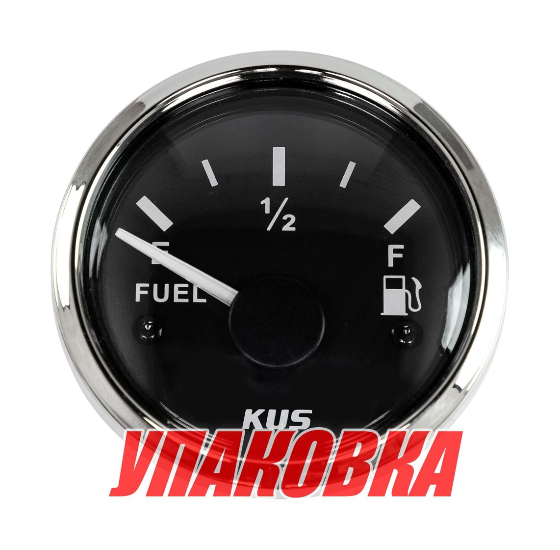 Указатель уровня топлива 0-190 Ом (ЕВРО), черный циферблат, нержавеющий ободок, д. 52 мм (упаковка и