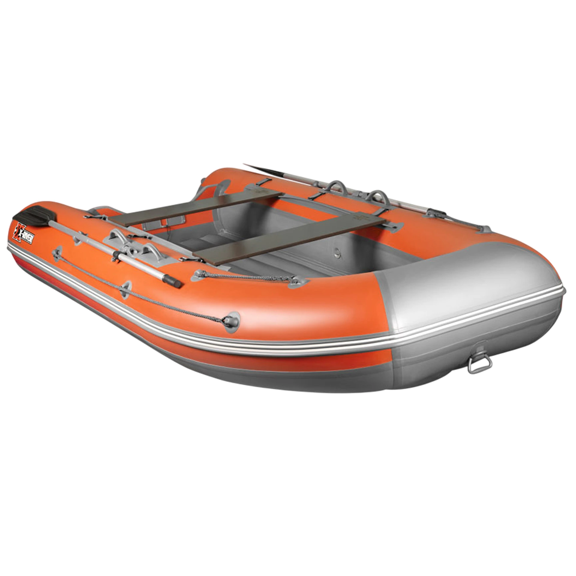 Лодка ПВХ X-River Agent 360 НДНД + усиленные баллоны, оранжево-серый/фурнитура серая