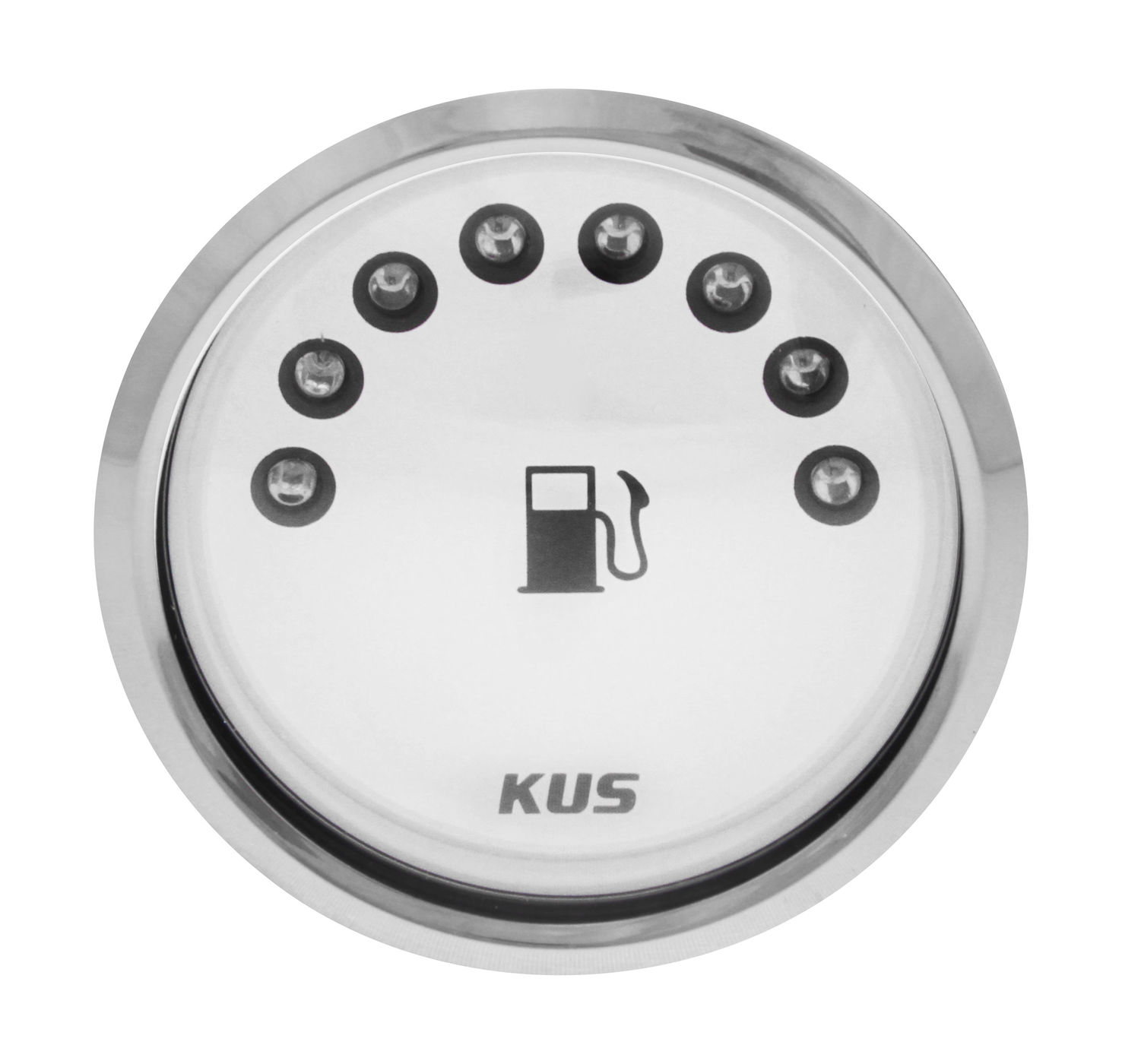 Указатель уровня топлива светодиодный, белый циферблат, нержавеющий ободок, д. 52 мм