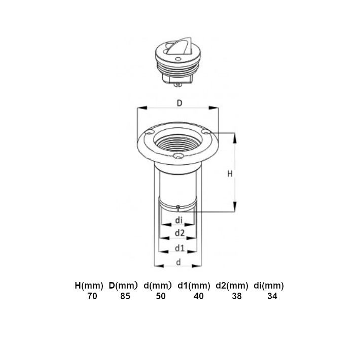 Горловина заливная для бака под воду SEAFLO (Water) 38мм, белая