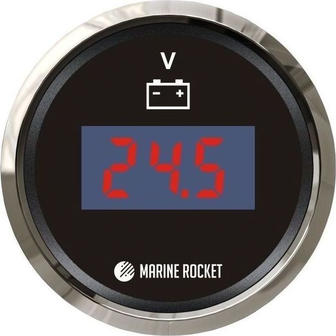 Вольтметр цифровой 9-32 В, черный циферблат, нержавющий ободок, д. 52 мм, Marine Rocket