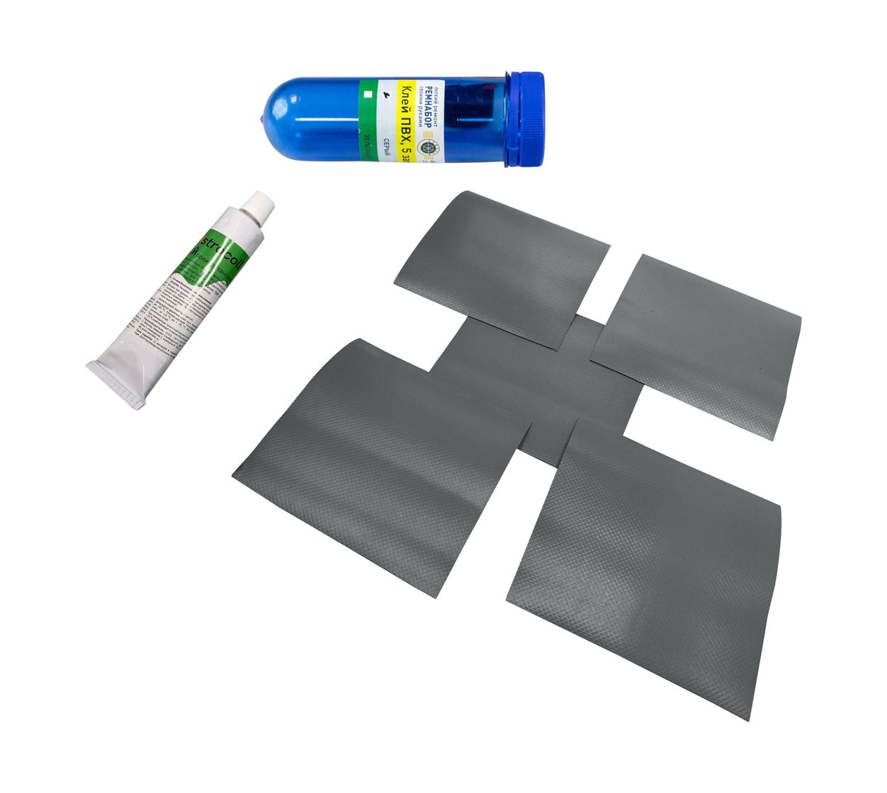 Ремкомплект лодки ПВХ (клей «KLEYBERG» 30мл,5 латок, серый)