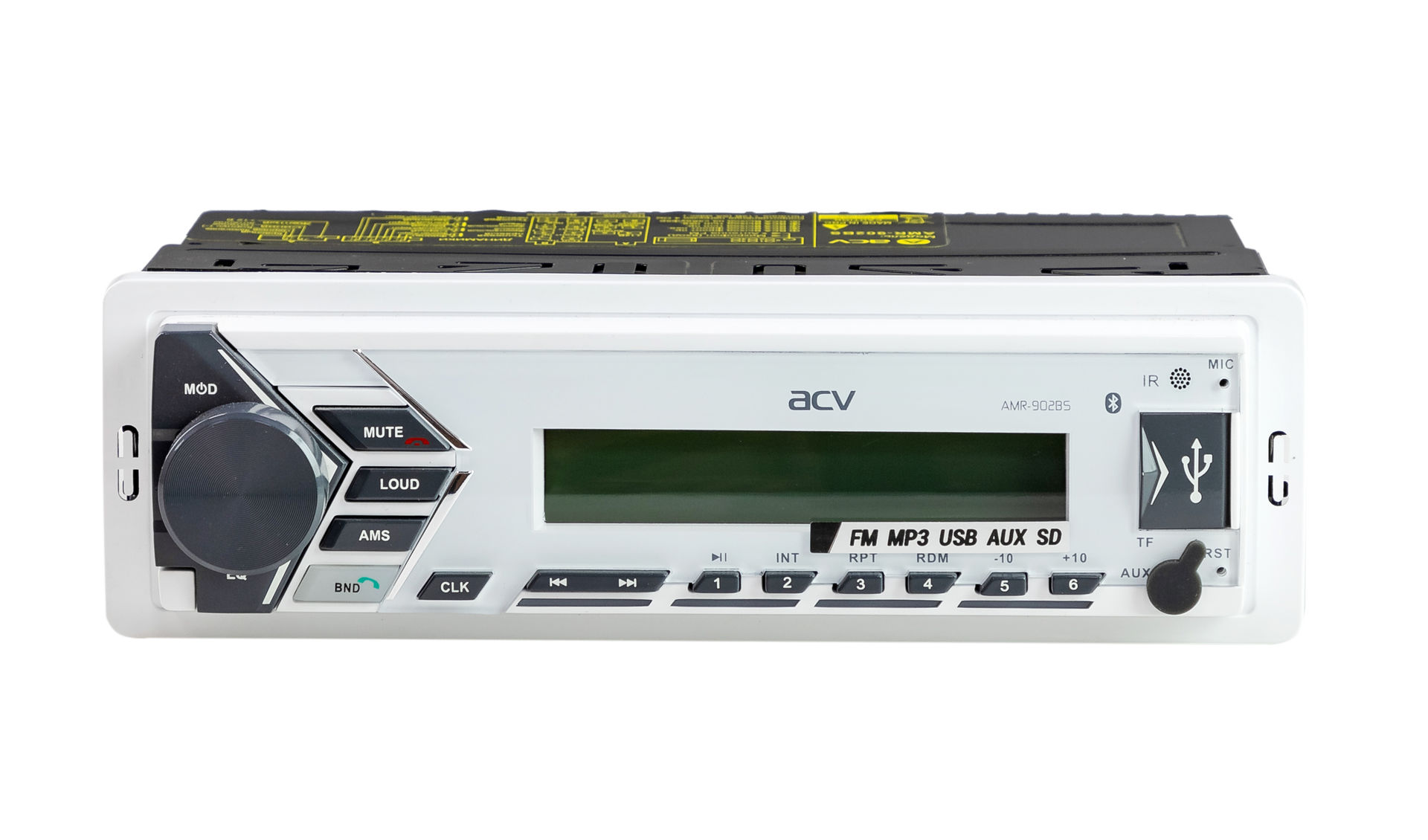 Аудиосистема 1DIN ACV, белый, USB/SD/FM/AM/3RCA/SUB/QuickCharge/4*50Вт