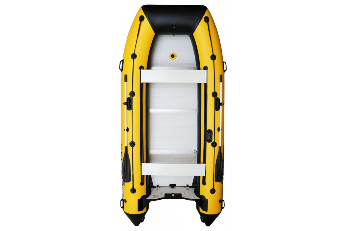 Лодка ПВХ Polar Bird PB-385M Merlin "Кречет" (пайолы и транец из стеклокомпозита) черно-желтый