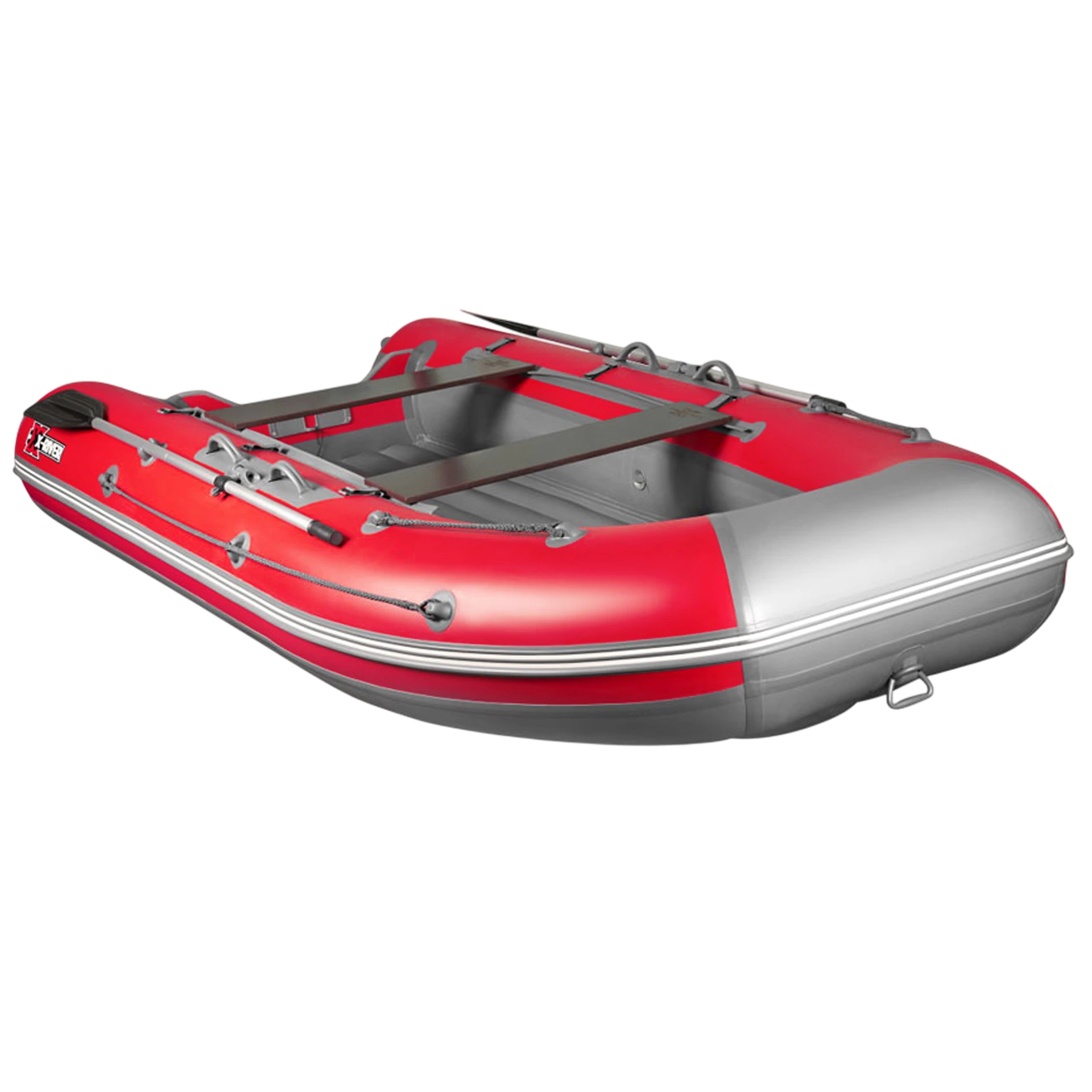 Лодка ПВХ X-River Agent 390 НДНД + усиленные баллоны, красно-серый/фурнитура серая