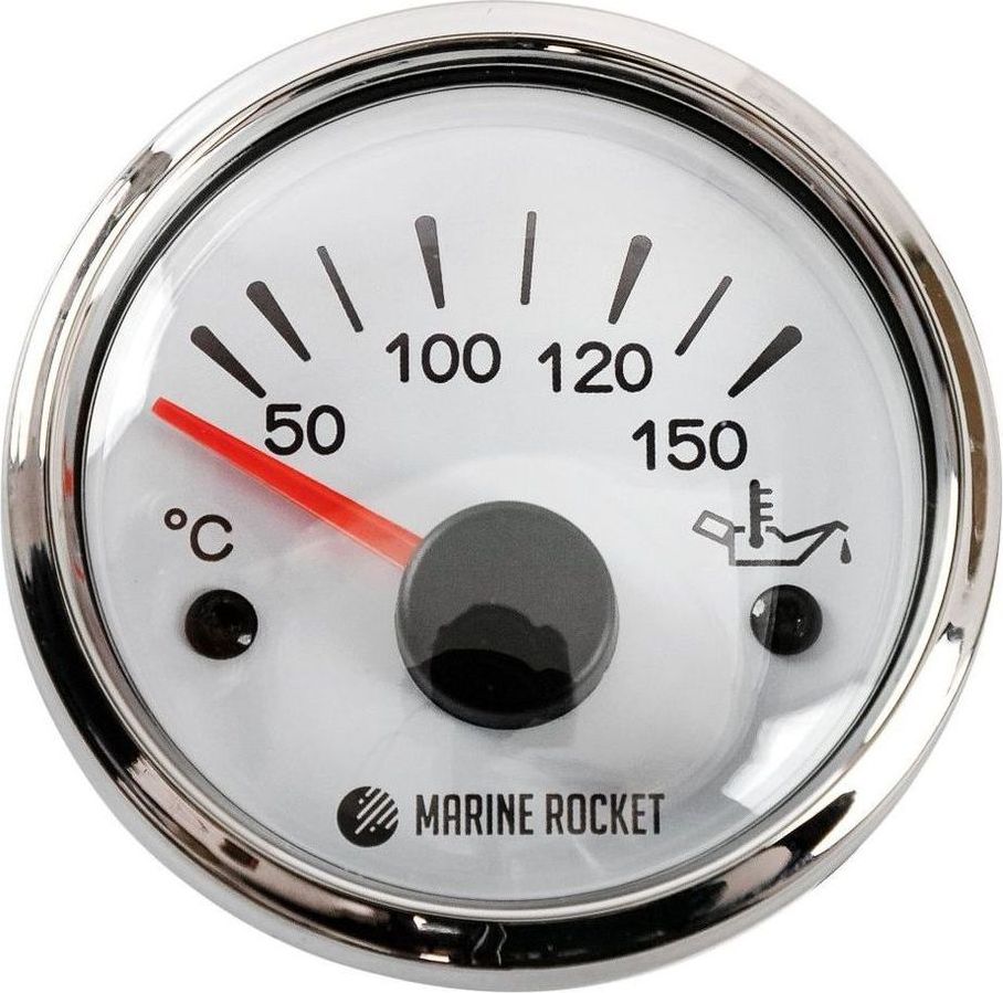Указатель температуры масла 50-150 гр., белый циферблат, нержавеющий ободок, д. 52 мм, Marine Rocket