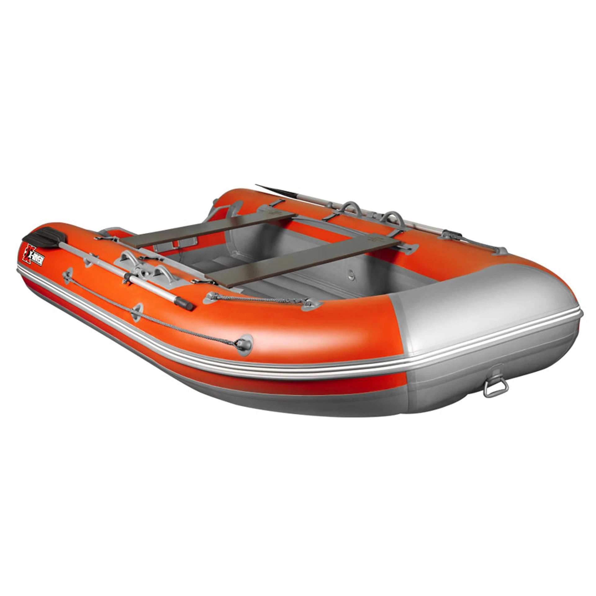 Лодка ПВХ X-River Grace Wind 380 НДНД оранжево-серый/фурнитура серая,увеличенный транец