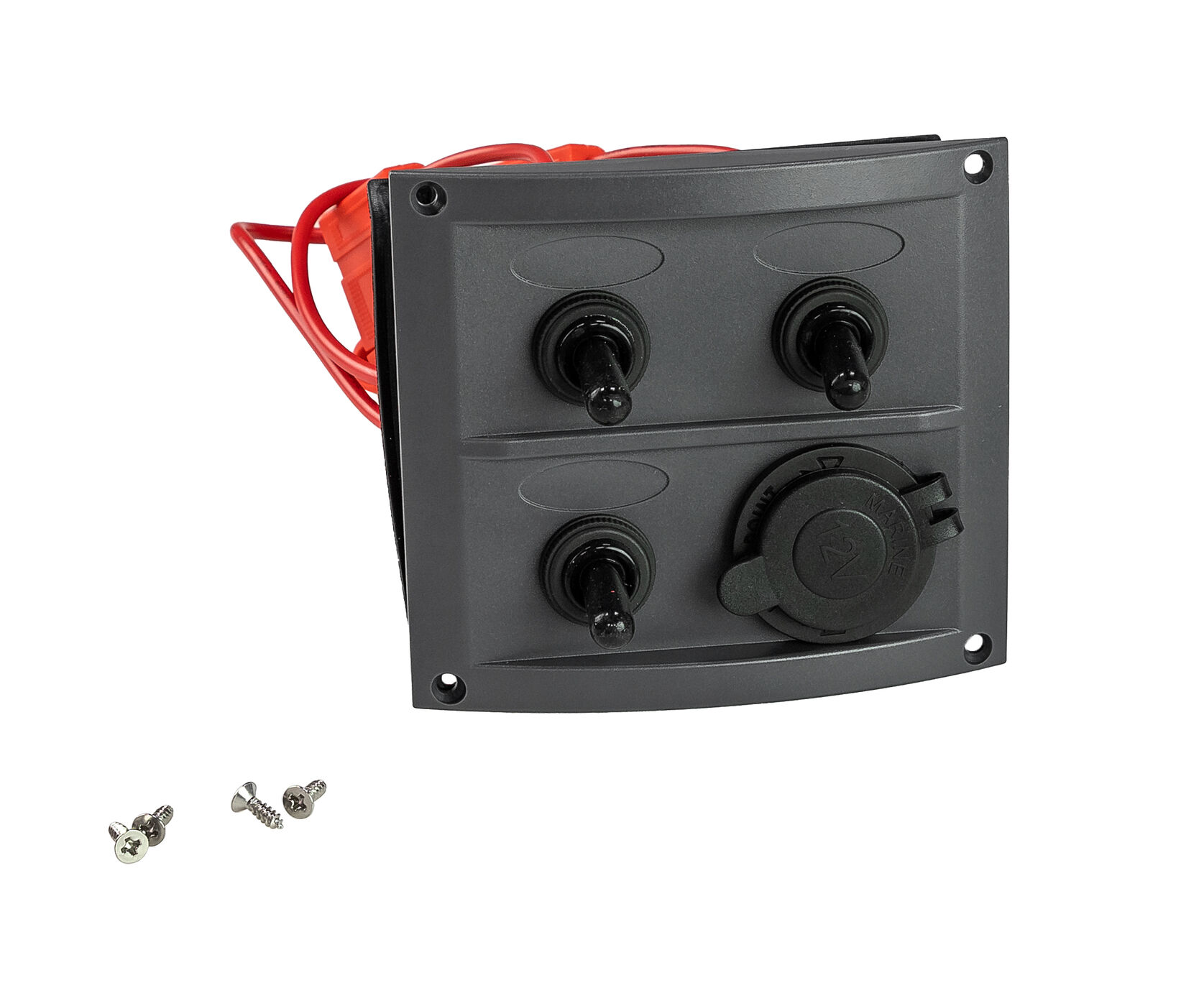 Панель бортового питания 3 переключателя, разъем прикуривателя, предохранители, серый корпус