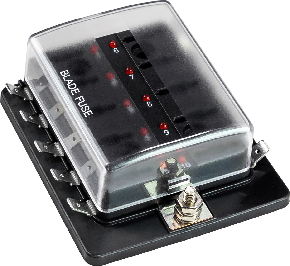 Блок на 10 предохранителей ATP/ATC/ATO с крышкой и индикацией, Marine Rocket