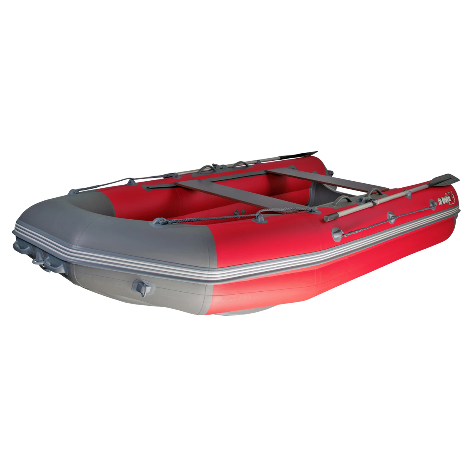 Лодка ПВХ X-River Mark 390 НДНД тримаран (усиленное дно и баллоны 120мм) красно-серый, дно серое, се