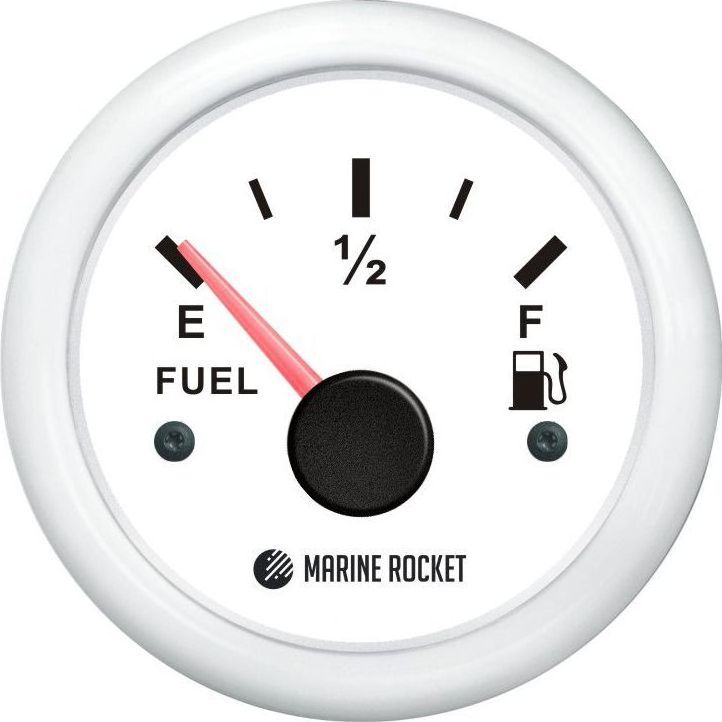 Указатель уровня топлива 0-190 Ом (ЕВРО), белый циферблат, белый ободок, д. 52 мм, Marine Rocket