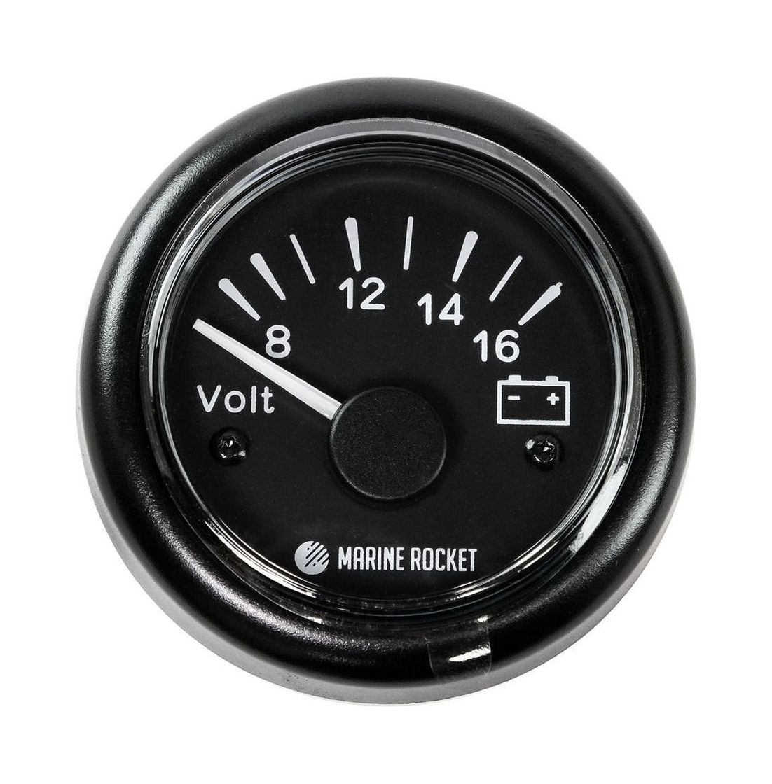 Вольтметр аналоговый 8-16 В, черный циферблат, черный ободок, д. 52 мм, Marine Rocket