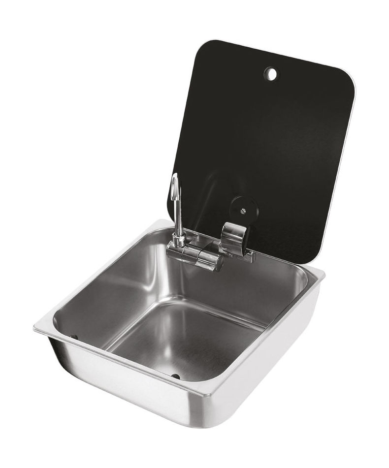 Мойка квадратная с краном, стеклянная крышка, CAN, LR1760