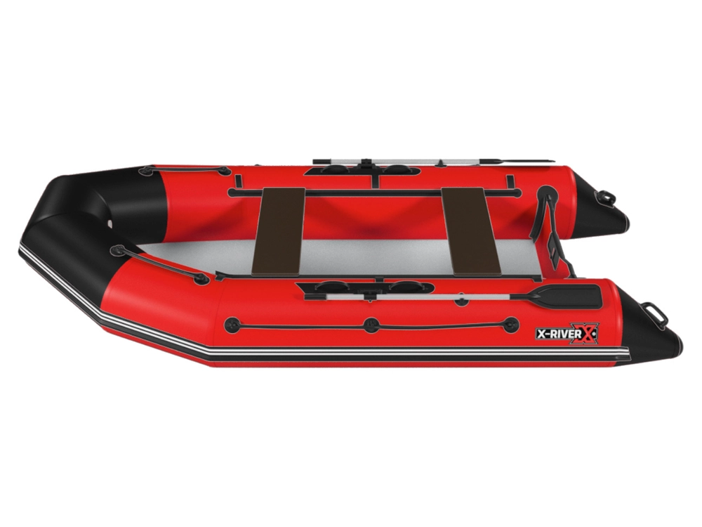 Лодка ПВХ X-River Rocky 375 НДВД + усиленное дно и баллон, красно-черный/фурнитура черная
