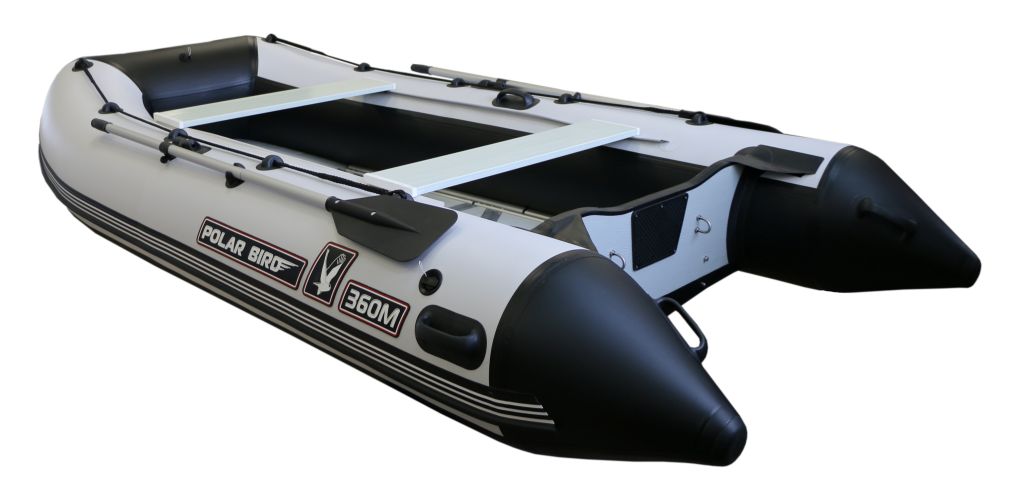 Лодка ПВХ Polar Bird PB-360M Merlin "Кречет" (пайолы и транец из стеклокомпозита) черно-белый