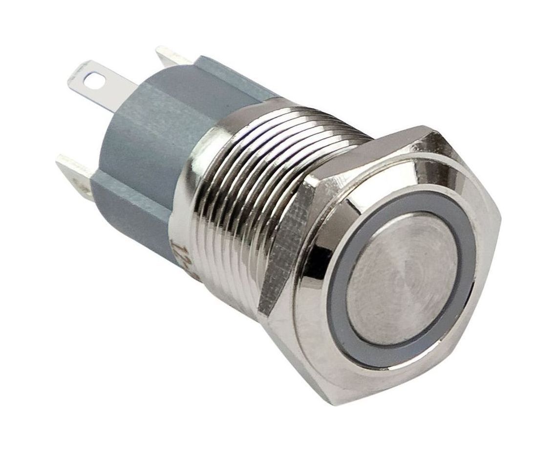 Кнопка без фиксации, подсветка синяя, 12 В, д.16 мм, Marine Rocket