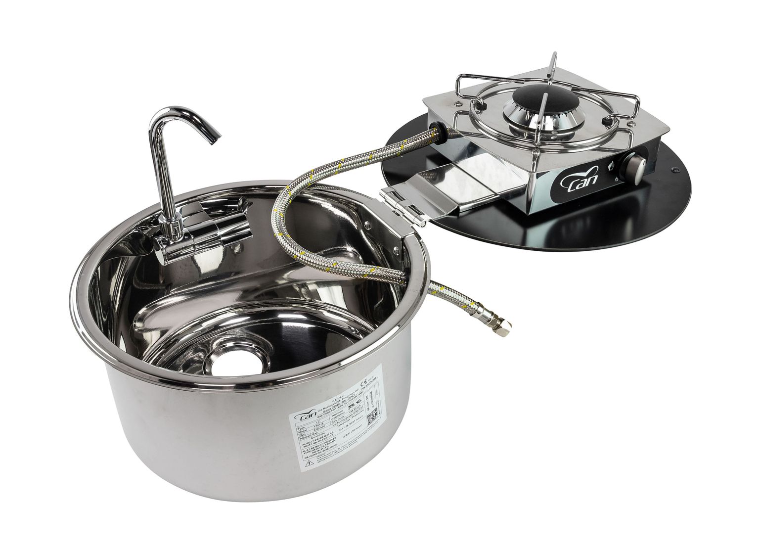 Плита газовая с мойкой и краном, стеклянная крышка, CAN, LC1701-S