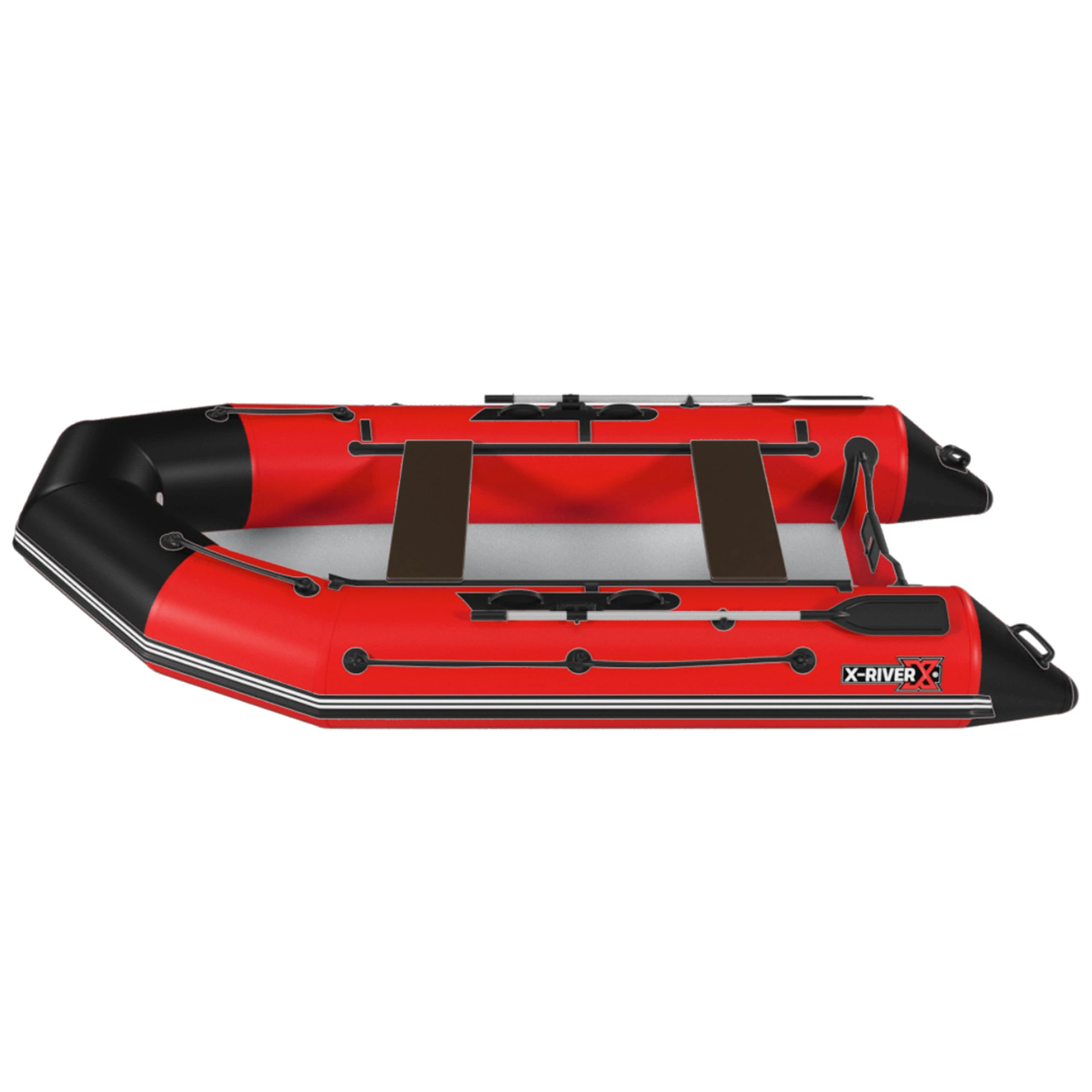 Лодка ПВХ X-River Rocky 375 НДВД + усиленное дно и баллон, красно-черный/фурнитура черная