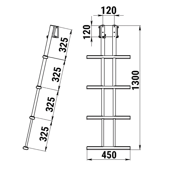 Трап дайверский телескопический складной, 3 черных ступени (385 мм)