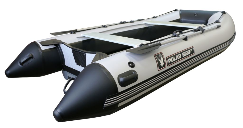 Лодка ПВХ Polar Bird PB-385M Merlin "Кречет" (пайолы и транец из стеклокомпозита) черно-белый