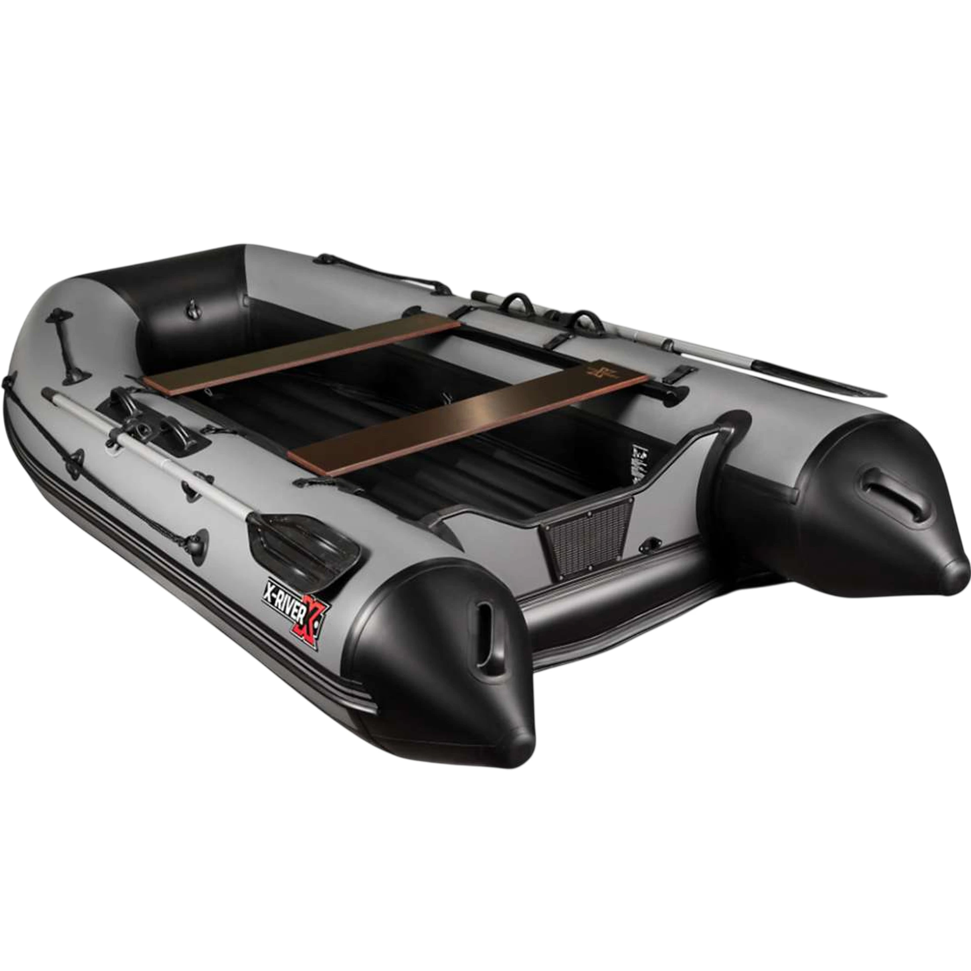 Лодка ПВХ X-River Agent 390 NEW НДНД, олива-серый, дно серое, серая фурнитура