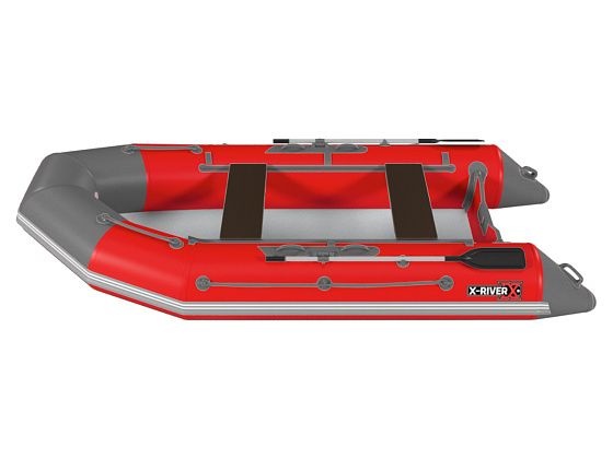 Лодка ПВХ X-River Rocky 415 НДВД + усиленное дно и баллон, красно-серый/фурнитура серая