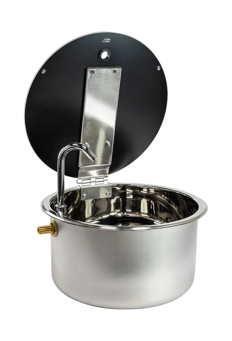 Мойка круглая с краном, стеклянная крышка, CAN, LR1751