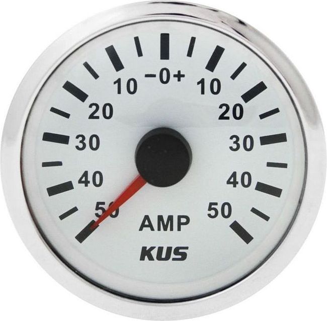 Амперметр аналоговый -/+50 А, белый циферблат, нержавеющий ободок, д. 52 мм