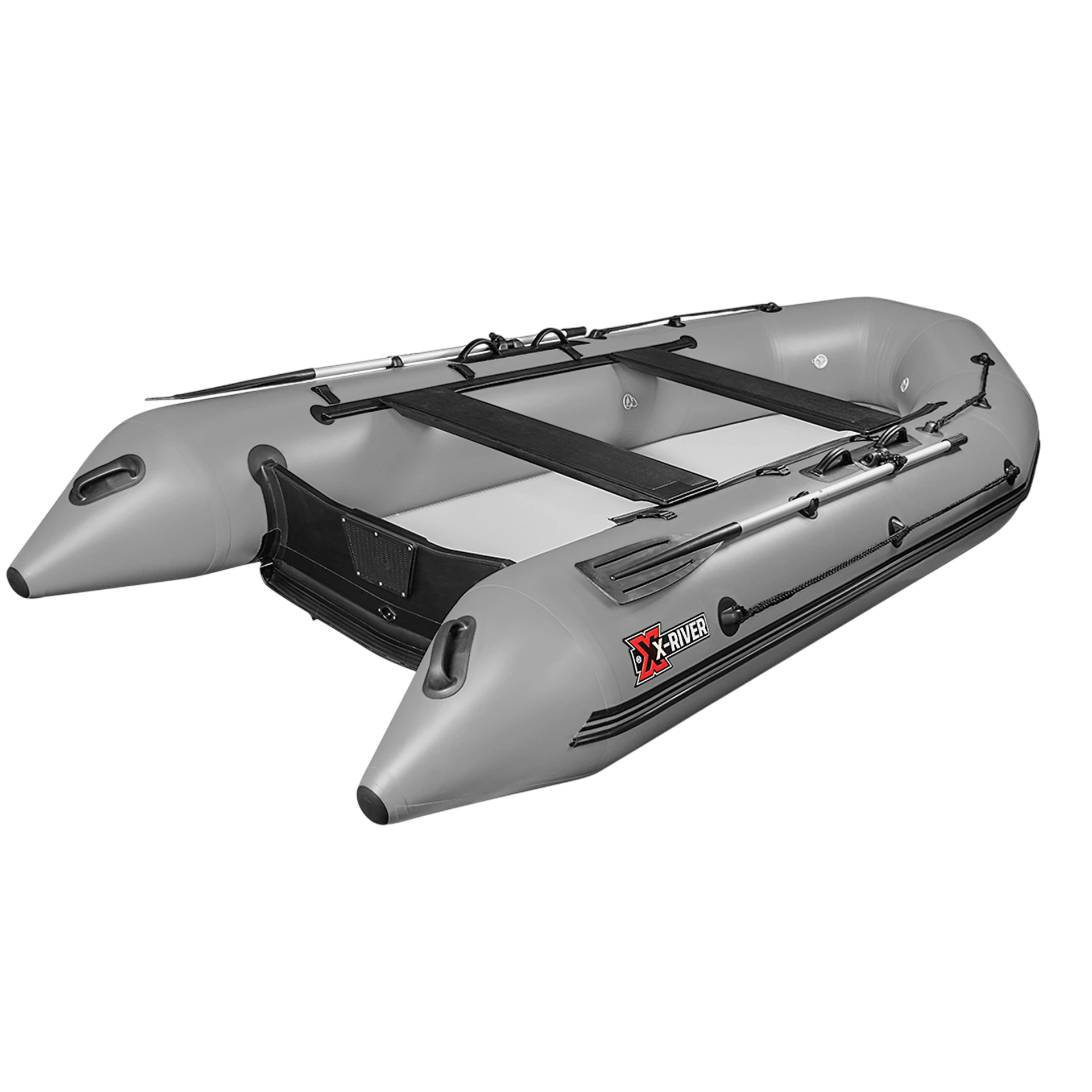 Лодка ПВХ X-River Rocky 415 НДВД + усиленное дно и баллон, пиксель/фурнитура серая