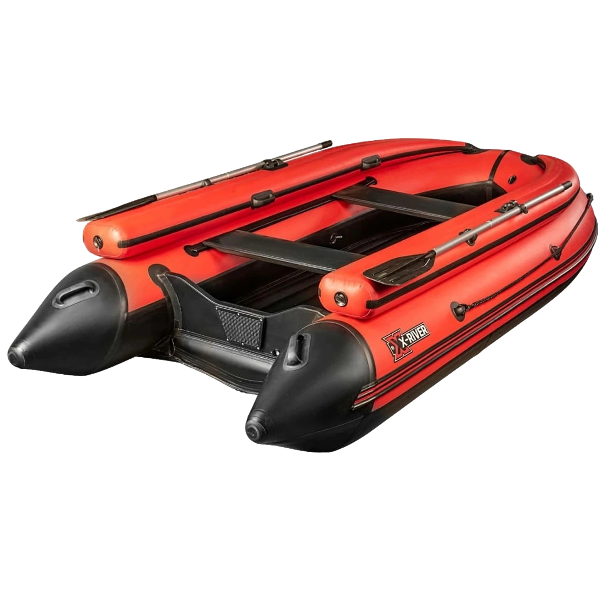 Лодка ПВХ X-River Rocky 415 НДВД + усиленное дно и баллон + фальшборт, красно-черный/фурнитура черна