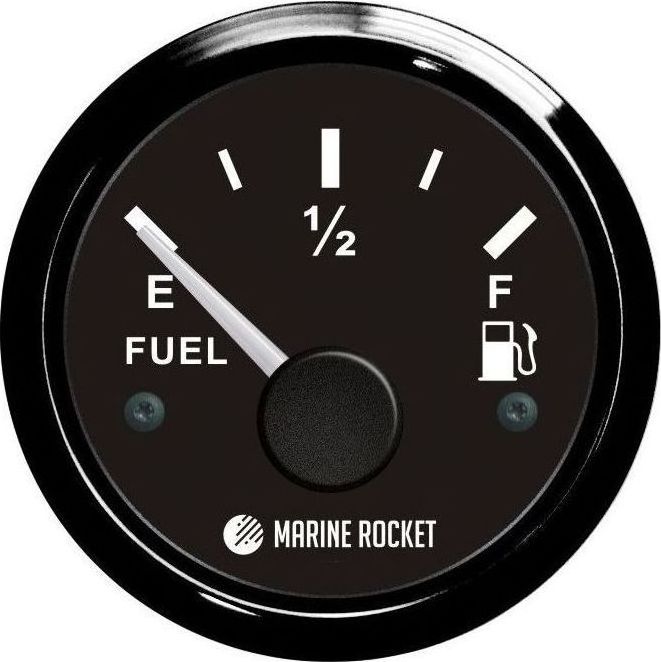 Указатель уровня топлива 0-190 Ом (ЕВРО), черный циферблат, черный ободок, д. 52 мм, Marine Rocket