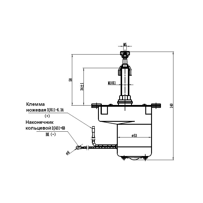 Электропривод стеклоочистителя W.E, длина резьбы 34 мм, посадка М5, 90°, 12В
