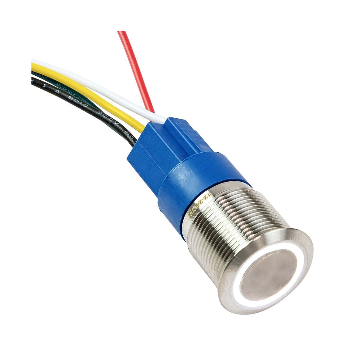 Кнопка с фиксацией в комплекте с контактным разъемом, 12 В 3А, OFF-ON 5P, D19 белая подсветка