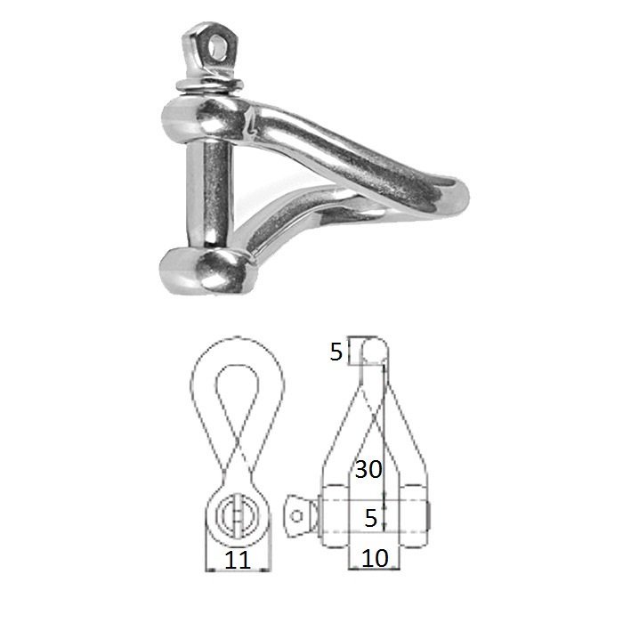 Скоба такелажная изогнутая с винтовым пальцем  5 мм сталь AISI 316