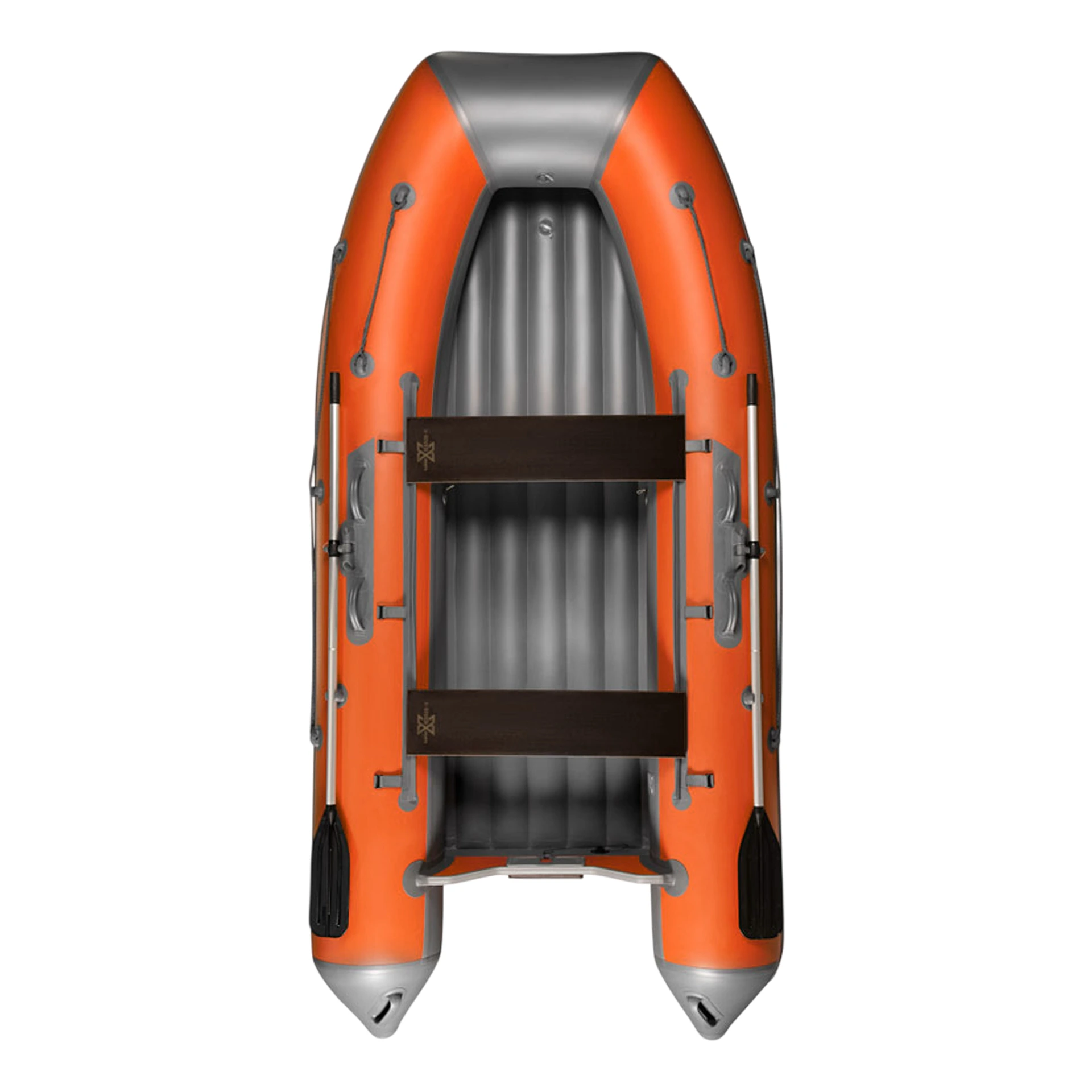 Лодка ПВХ X-River Agent 390 НДНД + усиленные баллоны, оранжево-серый/фурнитура серая