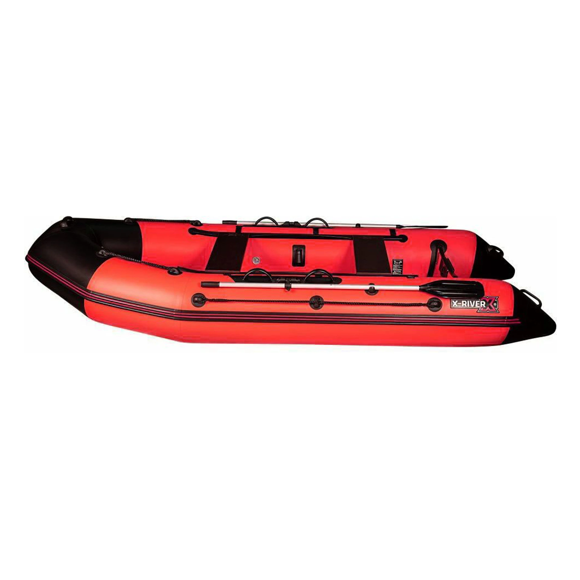 Лодка ПВХ X-River Rocky 395 НДВД + усиленное дно и баллон, красно-черный/фурнитура черная увеличенны