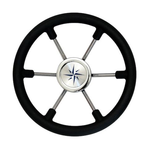 Рулевое колесо VN8330-01 LEADER PLAST черное, серебряные спицы диам.330 мм