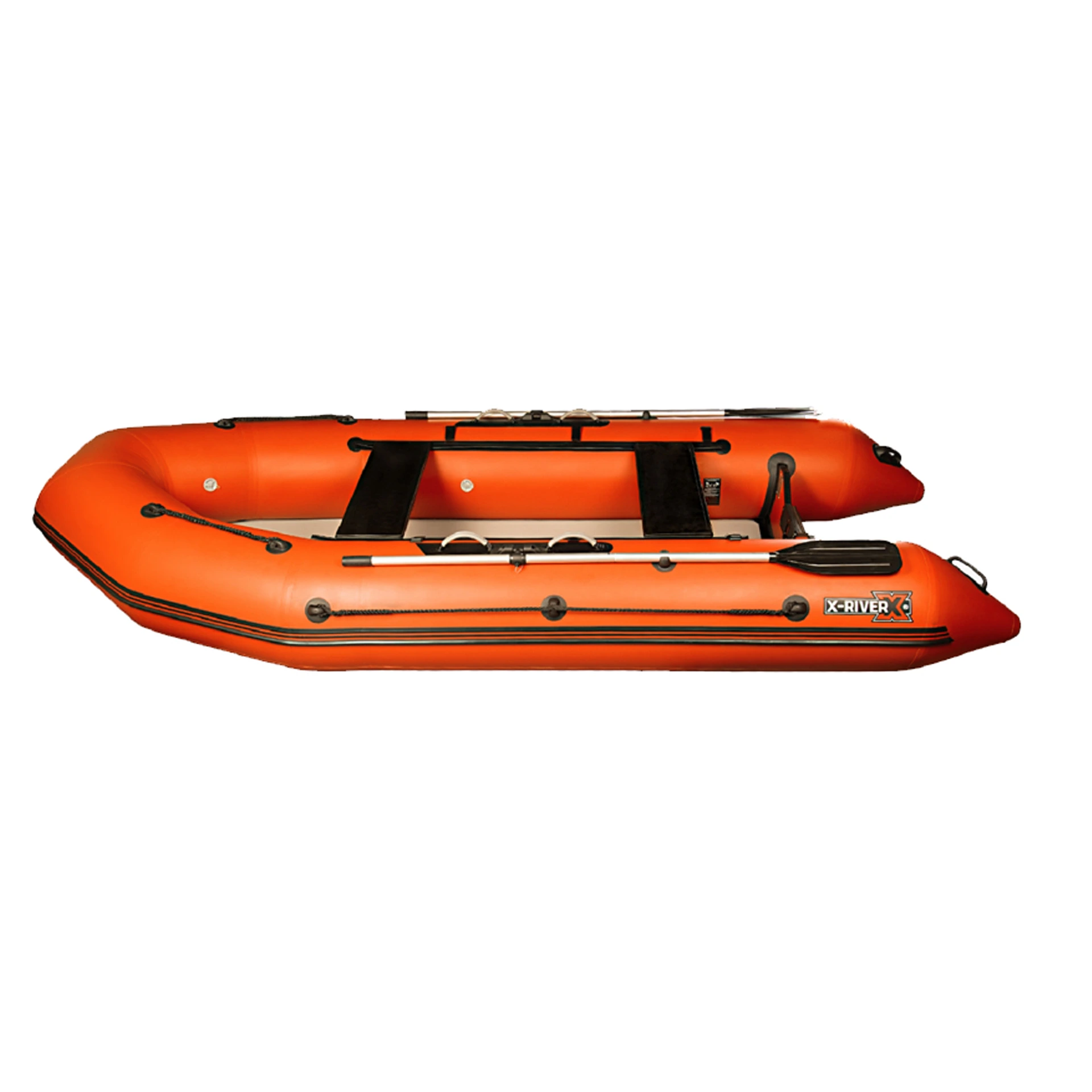 Лодка ПВХ X-River Rocky 375 НДВД + усиленное дно и баллон, оранжево-серый/фурнитура серая, увеличенн