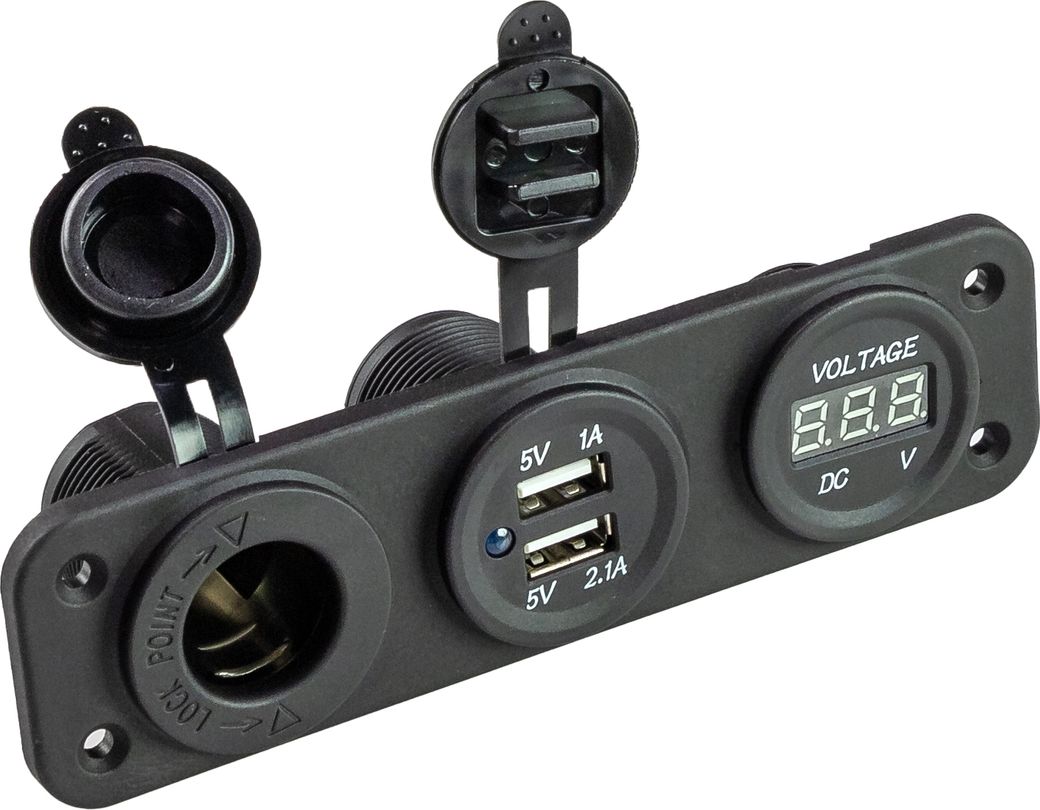Панель с USB-разъемом 5в 2.1А, прикуривателем и вольтметром