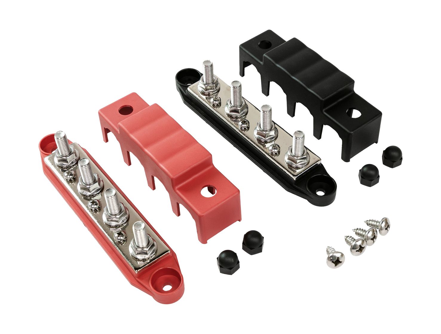 Колодка распределительная электромонтажная, 4 контакта, красная, M8