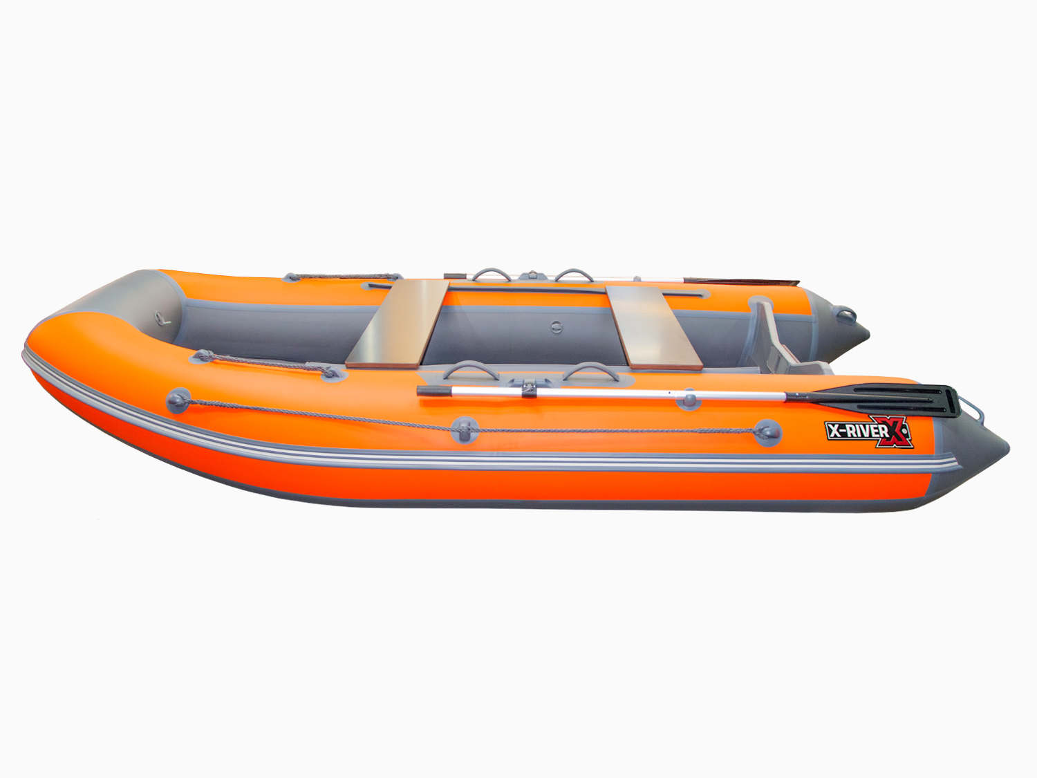 Лодка ПВХ X-River Agent 390 NEW НДНД, оранжево-серый/фурнитура серая